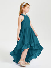 Trendy Boho Junior Bridesmaid Dresses Asymmetrical Cascading Skirt Ink Blue