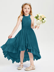 Trendy Boho Junior Bridesmaid Dresses Asymmetrical Cascading Skirt Ink Blue