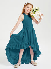 Trendy Boho Junior Bridesmaid Dresses Asymmetrical Cascading Skirt Ink Blue