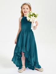 Trendy Boho Junior Bridesmaid Dresses Asymmetrical Cascading Skirt Ink Blue