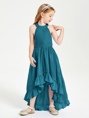 Trendy Boho Junior Bridesmaid Dresses Asymmetrical Cascading Skirt Ink Blue