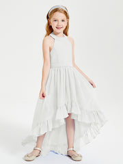Trendy Boho Junior Bridesmaid Dresses Asymmetrical Cascading Skirt Ivory