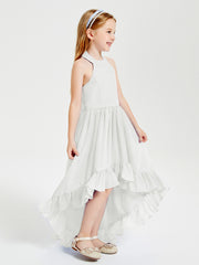 Trendy Boho Junior Bridesmaid Dresses Asymmetrical Cascading Skirt Ivory