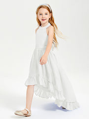 Trendy Boho Junior Bridesmaid Dresses Asymmetrical Cascading Skirt Ivory