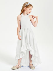 Trendy Boho Junior Bridesmaid Dresses Asymmetrical Cascading Skirt Ivory