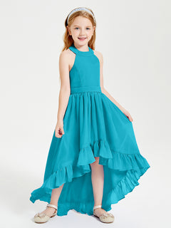 Trendy Boho Junior Bridesmaid Dresses Asymmetrical Cascading Skirt Jade