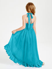 Trendy Boho Junior Bridesmaid Dresses Asymmetrical Cascading Skirt Jade