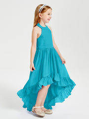 Trendy Boho Junior Bridesmaid Dresses Asymmetrical Cascading Skirt Jade