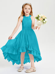 Trendy Boho Junior Bridesmaid Dresses Asymmetrical Cascading Skirt Jade