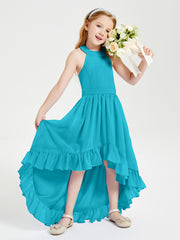 Trendy Boho Junior Bridesmaid Dresses Asymmetrical Cascading Skirt Jade