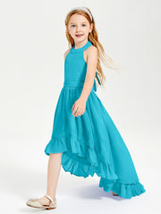 Trendy Boho Junior Bridesmaid Dresses Asymmetrical Cascading Skirt Jade
