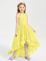 Trendy Boho Junior Bridesmaid Dresses Asymmetrical Cascading Skirt Lemon