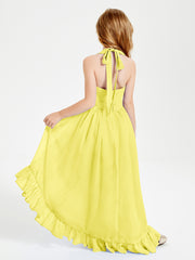 Trendy Boho Junior Bridesmaid Dresses Asymmetrical Cascading Skirt Lemon