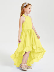 Trendy Boho Junior Bridesmaid Dresses Asymmetrical Cascading Skirt Lemon