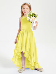 Trendy Boho Junior Bridesmaid Dresses Asymmetrical Cascading Skirt Lemon