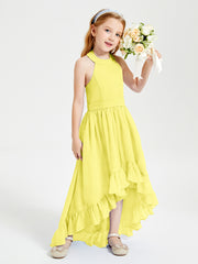 Trendy Boho Junior Bridesmaid Dresses Asymmetrical Cascading Skirt Lemon