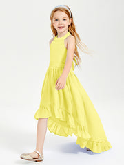 Trendy Boho Junior Bridesmaid Dresses Asymmetrical Cascading Skirt Lemon