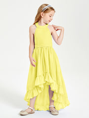 Trendy Boho Junior Bridesmaid Dresses Asymmetrical Cascading Skirt Lemon