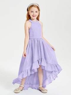 Trendy Boho Junior Bridesmaid Dresses Asymmetrical Cascading Skirt Lilac