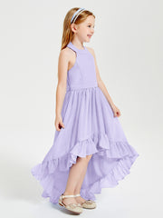 Trendy Boho Junior Bridesmaid Dresses Asymmetrical Cascading Skirt Lilac