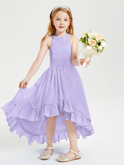 Trendy Boho Junior Bridesmaid Dresses Asymmetrical Cascading Skirt Lilac