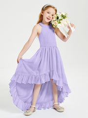 Trendy Boho Junior Bridesmaid Dresses Asymmetrical Cascading Skirt Lilac