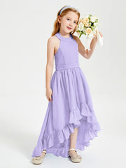 Trendy Boho Junior Bridesmaid Dresses Asymmetrical Cascading Skirt Lilac