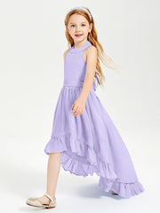Trendy Boho Junior Bridesmaid Dresses Asymmetrical Cascading Skirt Lilac