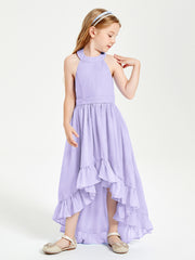 Trendy Boho Junior Bridesmaid Dresses Asymmetrical Cascading Skirt Lilac
