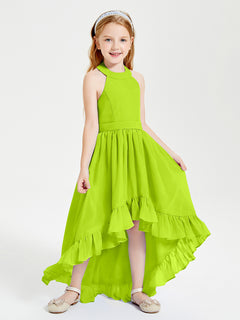 Trendy Boho Junior Bridesmaid Dresses Asymmetrical Cascading Skirt Lime Green