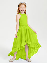 Trendy Boho Junior Bridesmaid Dresses Asymmetrical Cascading Skirt Lime Green