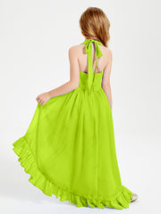 Trendy Boho Junior Bridesmaid Dresses Asymmetrical Cascading Skirt Lime Green