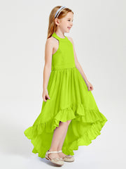 Trendy Boho Junior Bridesmaid Dresses Asymmetrical Cascading Skirt Lime Green