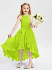 Trendy Boho Junior Bridesmaid Dresses Asymmetrical Cascading Skirt Lime Green