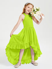 Trendy Boho Junior Bridesmaid Dresses Asymmetrical Cascading Skirt Lime Green