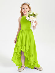 Trendy Boho Junior Bridesmaid Dresses Asymmetrical Cascading Skirt Lime Green
