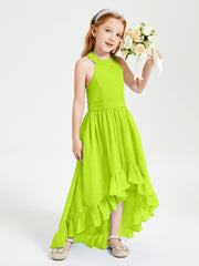 Trendy Boho Junior Bridesmaid Dresses Asymmetrical Cascading Skirt Lime Green
