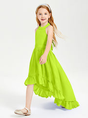 Trendy Boho Junior Bridesmaid Dresses Asymmetrical Cascading Skirt Lime Green
