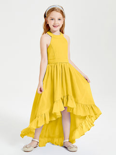 Trendy Boho Junior Bridesmaid Dresses Asymmetrical Cascading Skirt Marigold