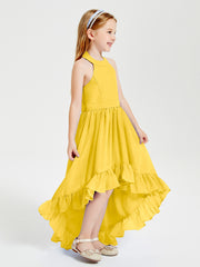 Trendy Boho Junior Bridesmaid Dresses Asymmetrical Cascading Skirt Marigold
