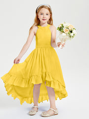 Trendy Boho Junior Bridesmaid Dresses Asymmetrical Cascading Skirt Marigold