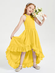 Trendy Boho Junior Bridesmaid Dresses Asymmetrical Cascading Skirt Marigold