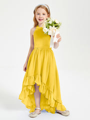 Trendy Boho Junior Bridesmaid Dresses Asymmetrical Cascading Skirt Marigold