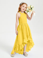 Trendy Boho Junior Bridesmaid Dresses Asymmetrical Cascading Skirt Marigold