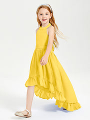 Trendy Boho Junior Bridesmaid Dresses Asymmetrical Cascading Skirt Marigold