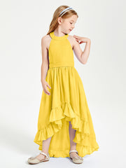 Trendy Boho Junior Bridesmaid Dresses Asymmetrical Cascading Skirt Marigold