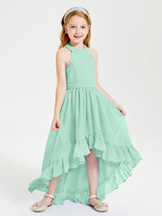 Trendy Boho Junior Bridesmaid Dresses Asymmetrical Cascading Skirt Mint Green