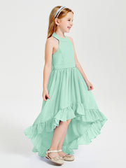 Trendy Boho Junior Bridesmaid Dresses Asymmetrical Cascading Skirt Mint Green