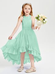 Trendy Boho Junior Bridesmaid Dresses Asymmetrical Cascading Skirt Mint Green