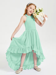 Trendy Boho Junior Bridesmaid Dresses Asymmetrical Cascading Skirt Mint Green